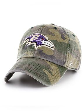 47 Brand Baltimore Ravens Clean Up Adjustable Strap Hat NFL OSFM Green Camo